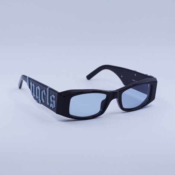 Palm Angels PERI007 ANGEL 1040 Sunglasses Black Rectangle Frame, Blue Lenses - Picture 4 of 9